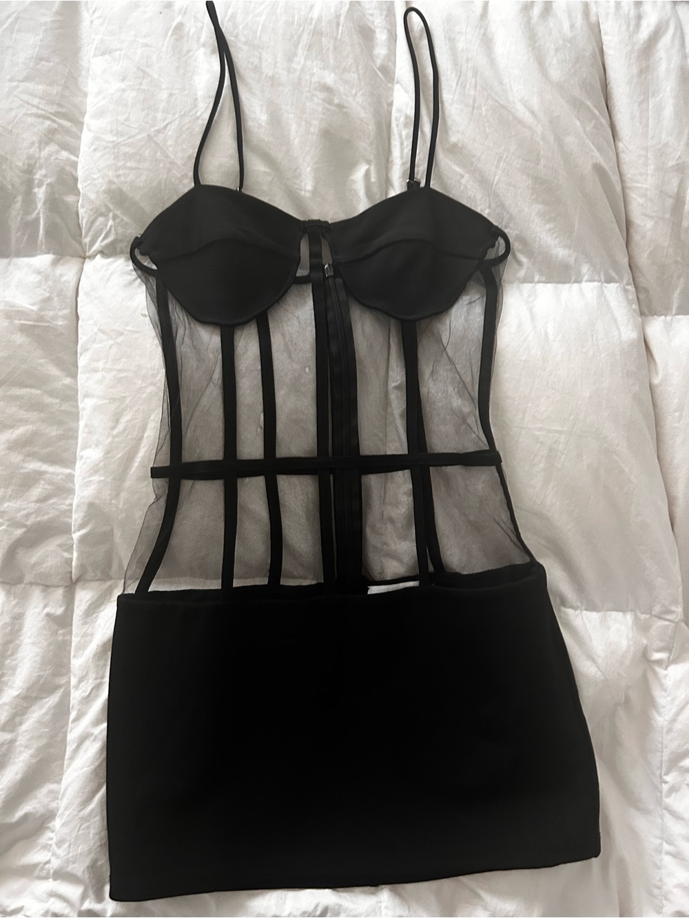 Lurelly Black Sheer Panel Mini Dress